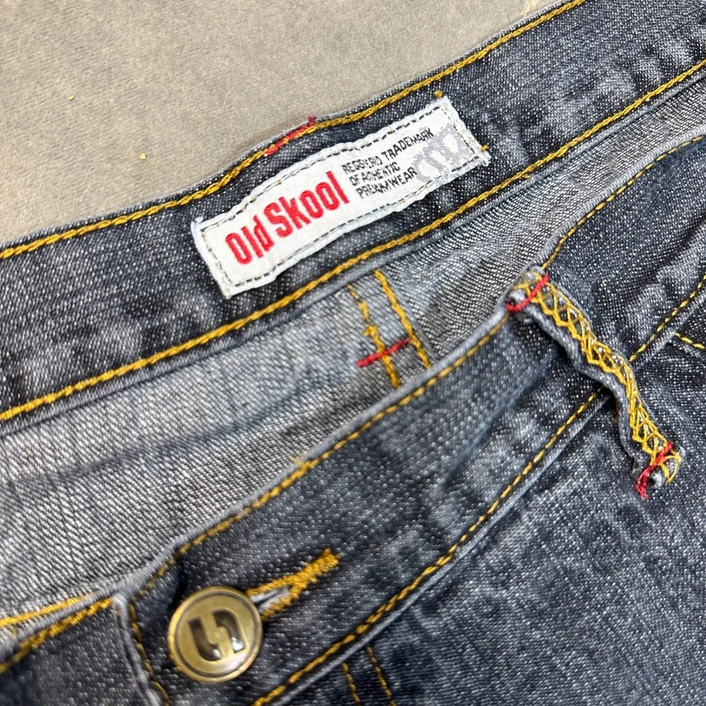 Old Skool Jeans Men 37x32 Dark Wash Embroidered Baggy Y2K Streetwear Excellent